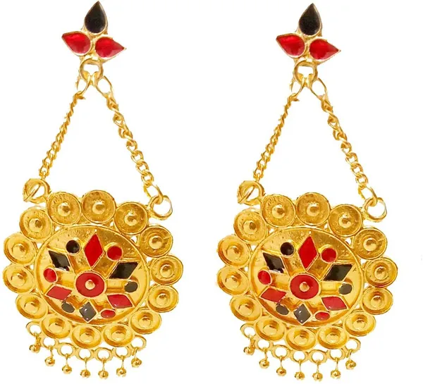 Assamese_Traditional_Copper_Gold_Plated_Red_Black_Colour_Jhumki_Earring_For_Girls_&_Women